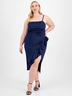 Emerald Sundae Trendy Plus Size Ruffled MIDI Dress - Navy XL